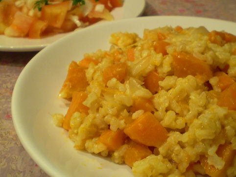 Arroz naranja. Arroz integral con zanahoria y calabaza