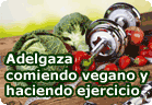 Adelgaza comiendo vegano y haciendo ejercicio . Artículo de fitness, deporte y veganismo